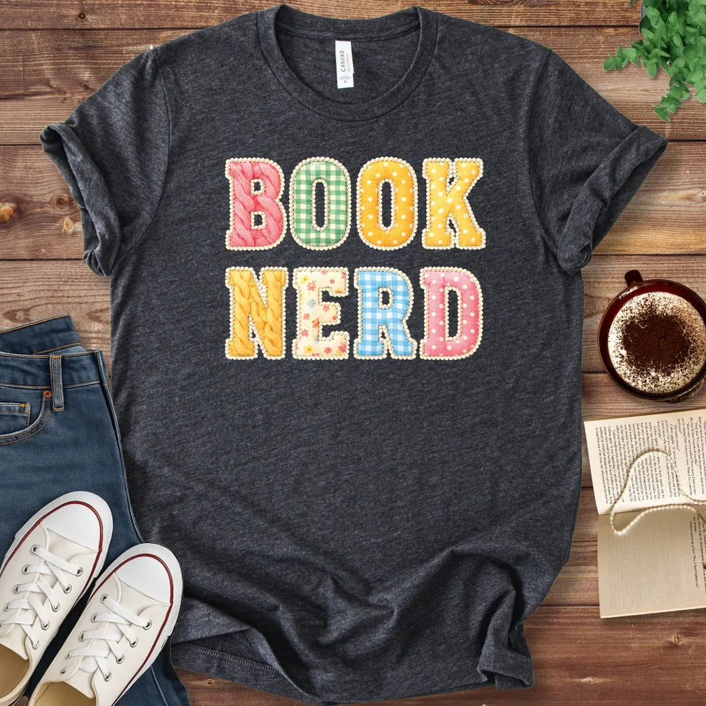 T-Shirt Dark Grey Heather / S Book Nerd Faux Patchwork T-Shirt
