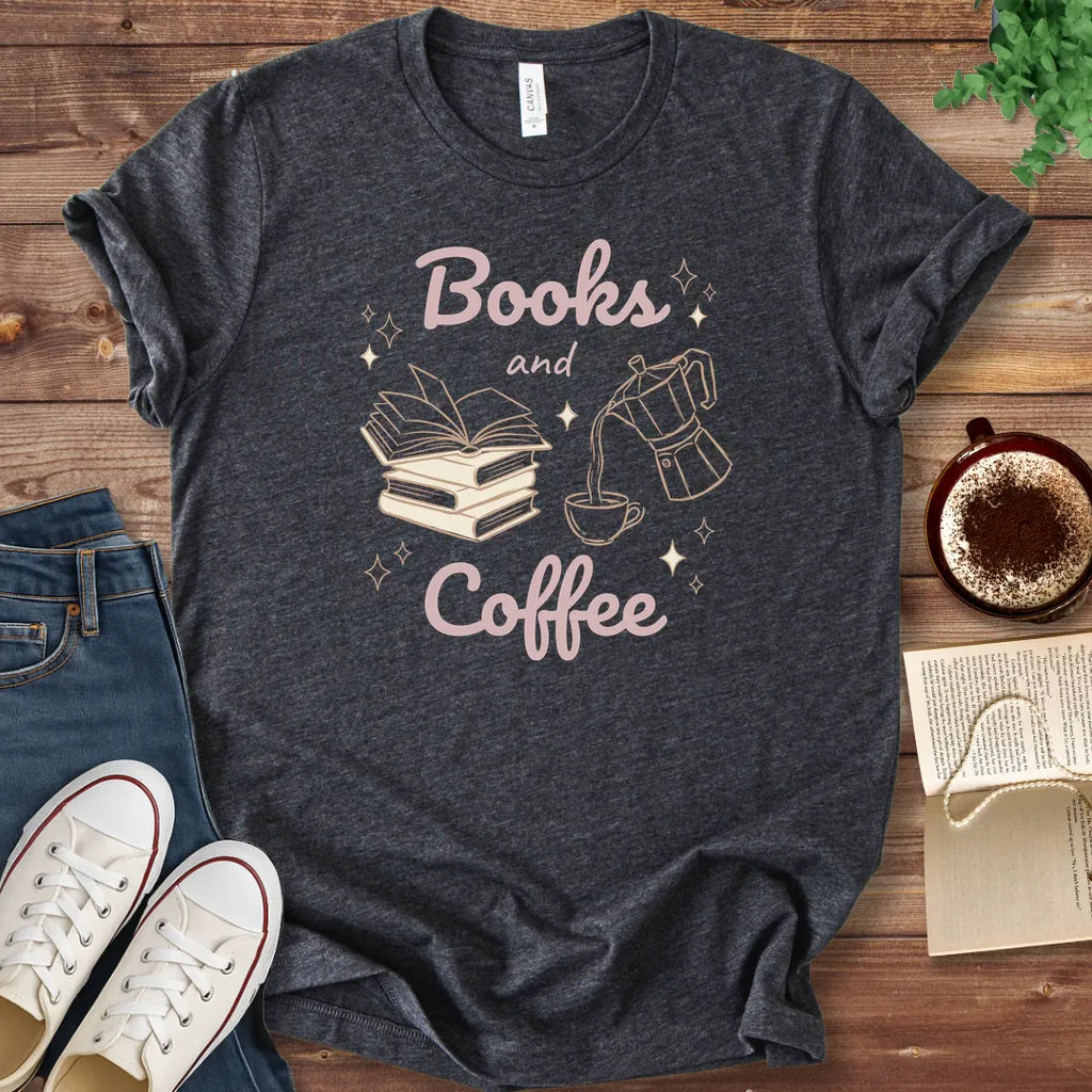 T-Shirt Dark Grey Heather / S Books and Coffee Illustrated T-Shirt