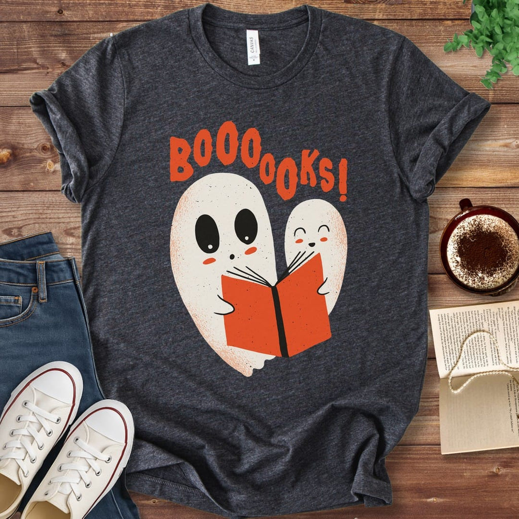 T-Shirt Dark Grey Heather / S Booooks Halloween Reading Ghost T-Shirt