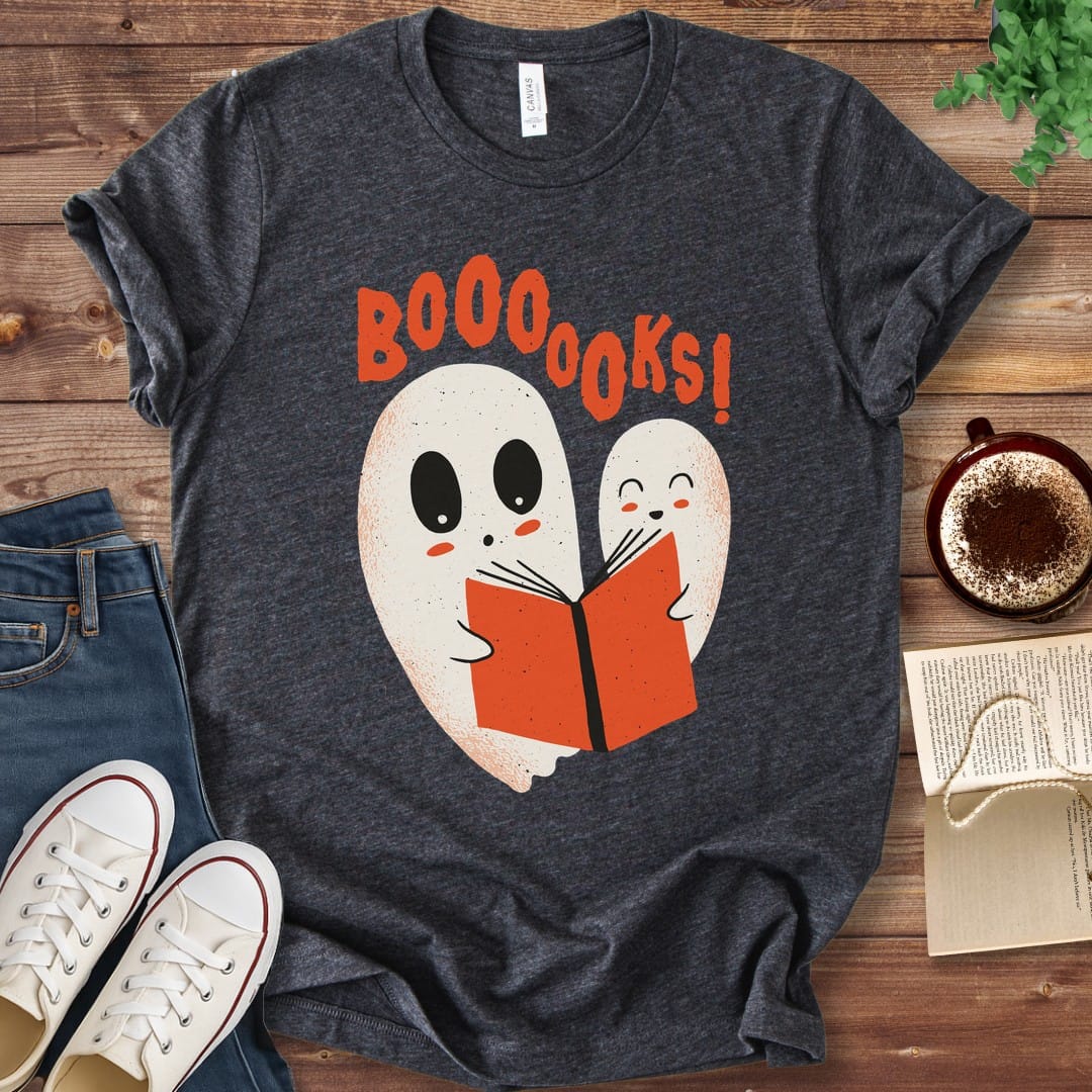 T-Shirt Dark Grey Heather / S Booooks Halloween Reading Ghost T-Shirt