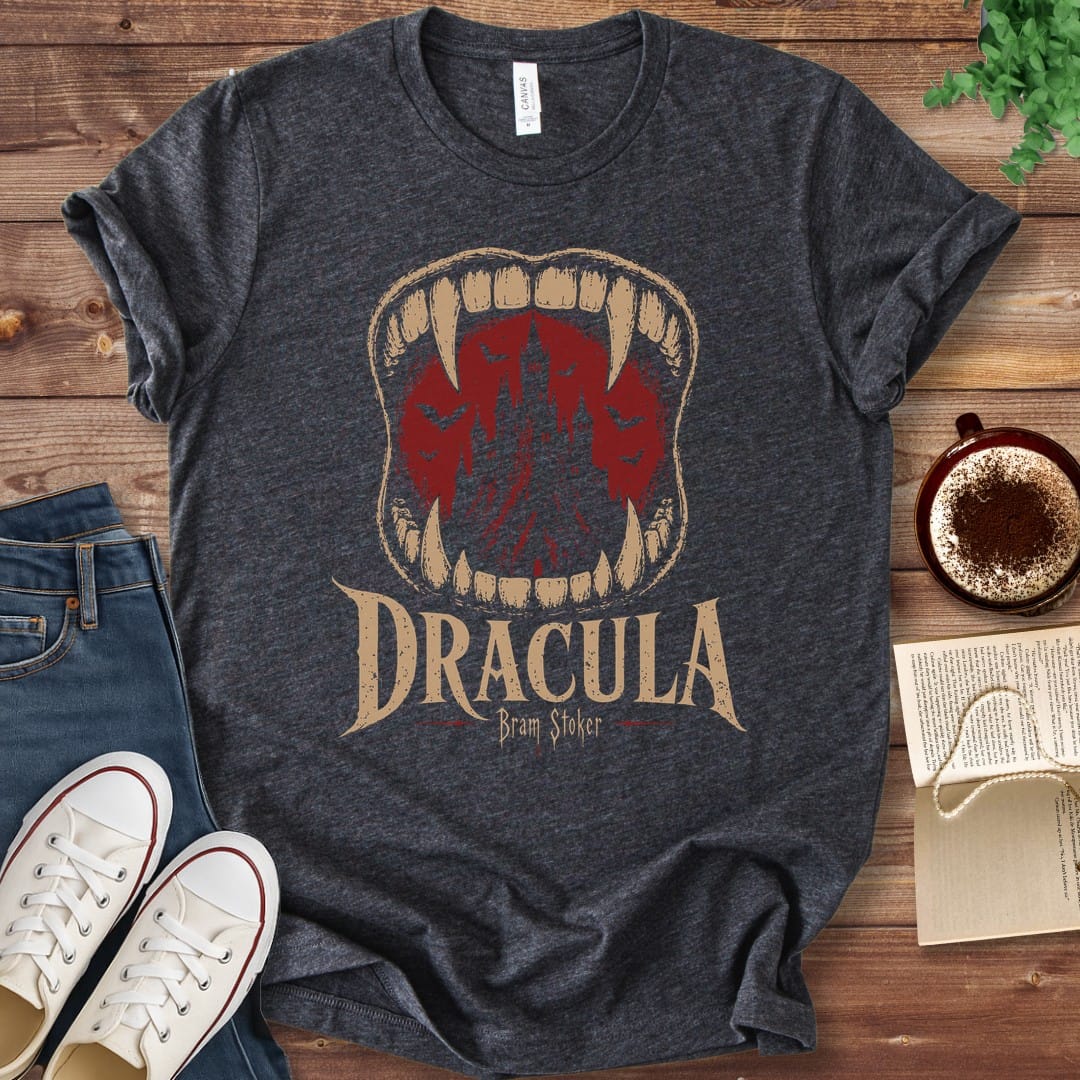 T-Shirt Dark Grey Heather / S Dracula Vampire Fangs Bram Stoker T-Shirt