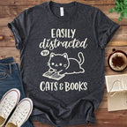 T-Shirt Dark Grey Heather / S Easily Distracted by Cats and Books T-Shirt