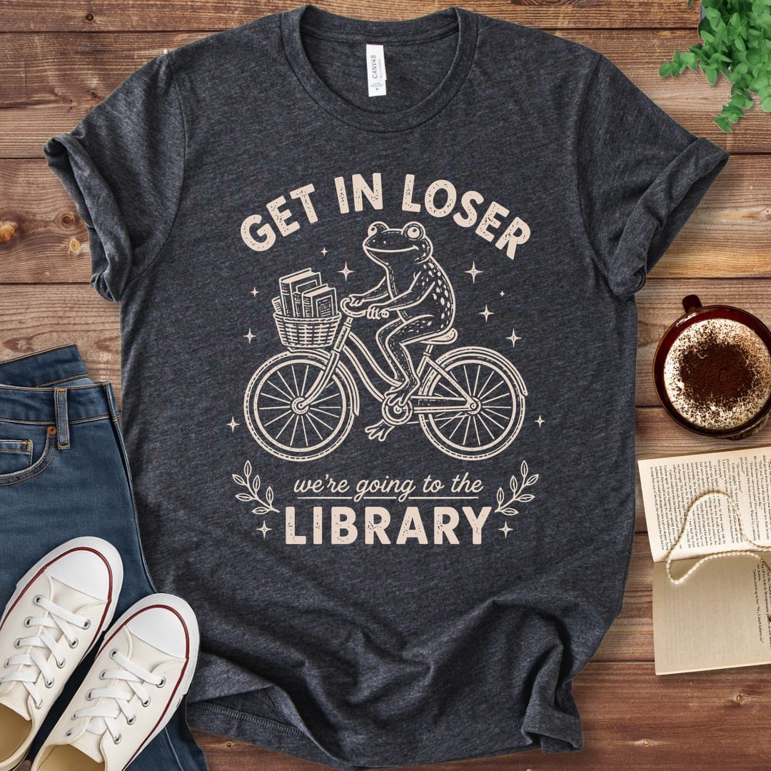 T-Shirt Dark Grey Heather / S Get In Loser We're Going to the Library Frog T-Shirt