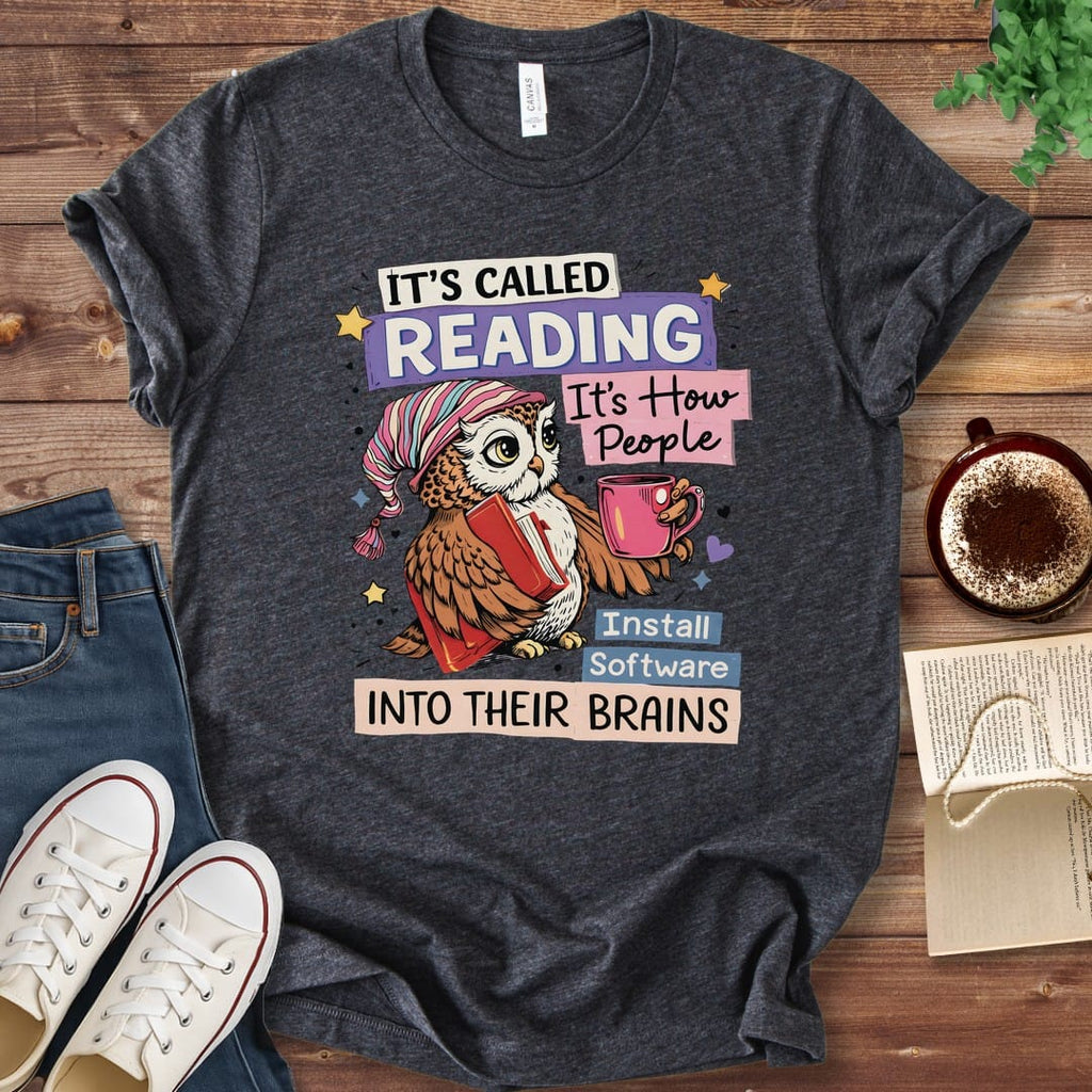 T-Shirt Dark Grey Heather / S It's Called Reading Owl T-Shirt