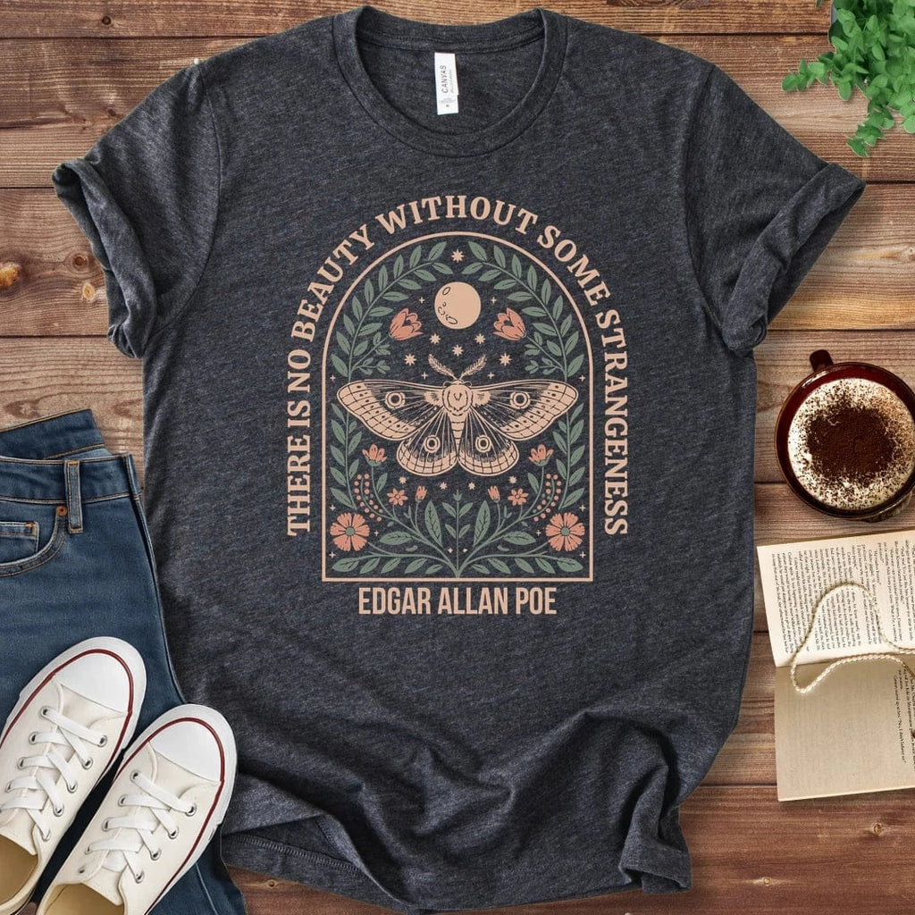 T-Shirt Dark Grey Heather / S Poe Beauty Quote Moth Shirt