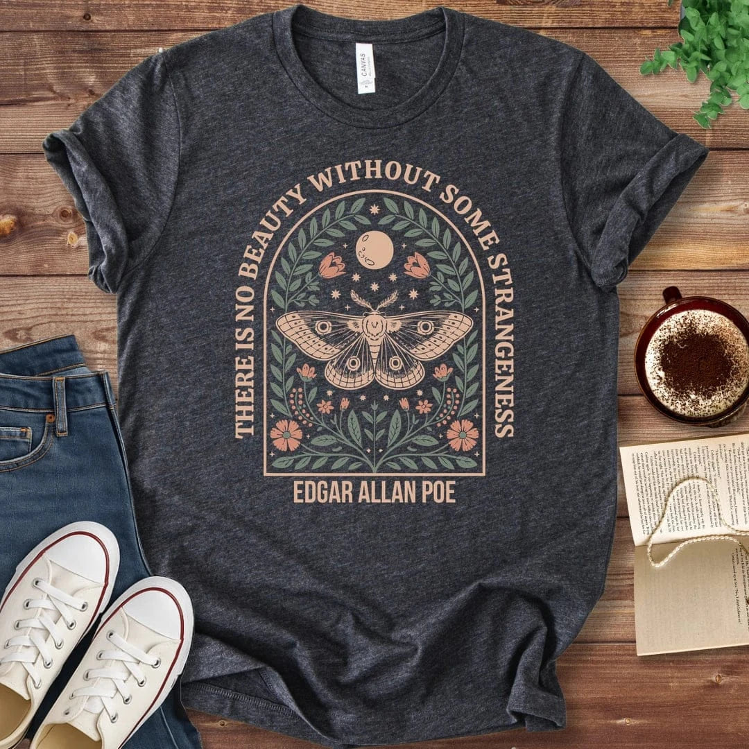 T-Shirt Dark Grey Heather / S Poe Beauty Quote Moth Shirt