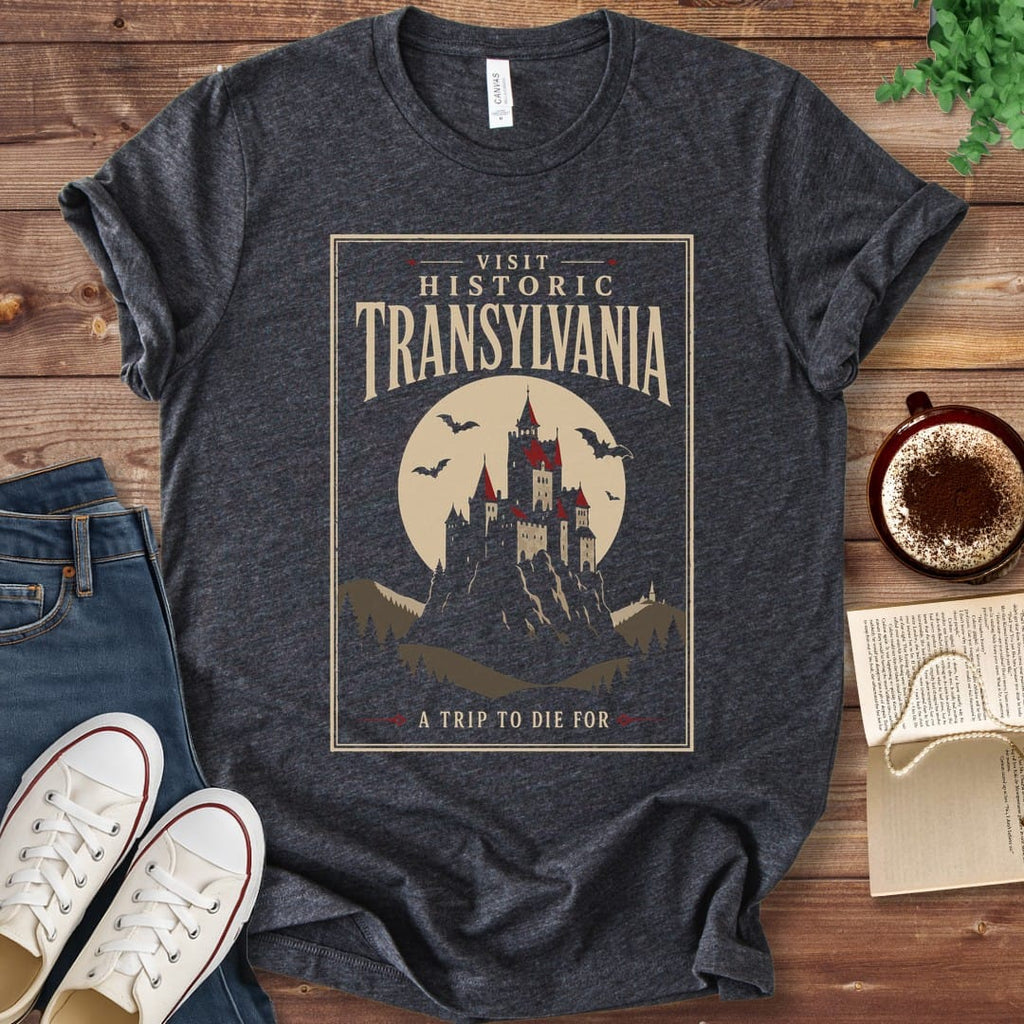 T-Shirt Dark Grey Heather / S Visit Historic Transylvania Travel Poster T-Shirt