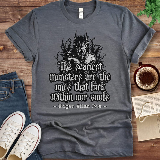 Printful T-shirt Dark Heather / S Poe Shirt - Edgar Allan Poe Quote