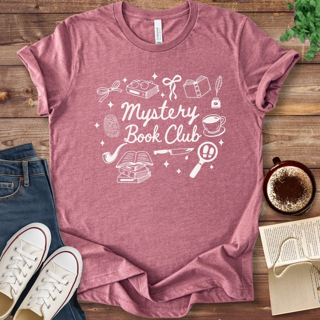 T-Shirt Heather Mauve / S Mystery Book Club Doodle T-Shirt
