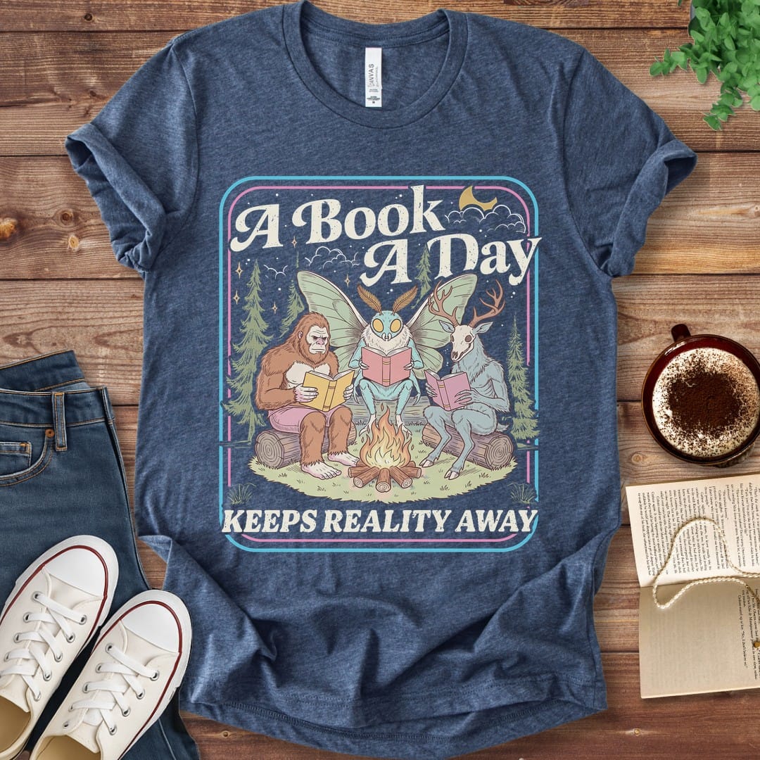 T-Shirt Heather Navy / S A Book A Day Keeps Reality Away Cryptid T-Shirt