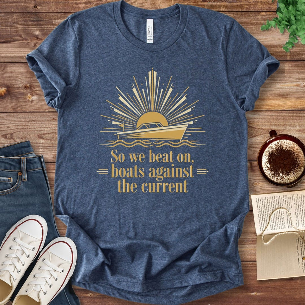 T-Shirt Heather Navy / S Boats Against the Current Great Gatsby T-Shirt