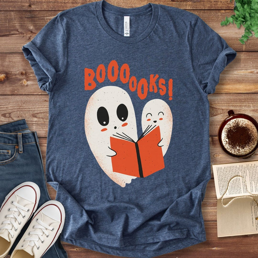 T-Shirt Heather Navy / S Booooks Halloween Reading Ghost T-Shirt