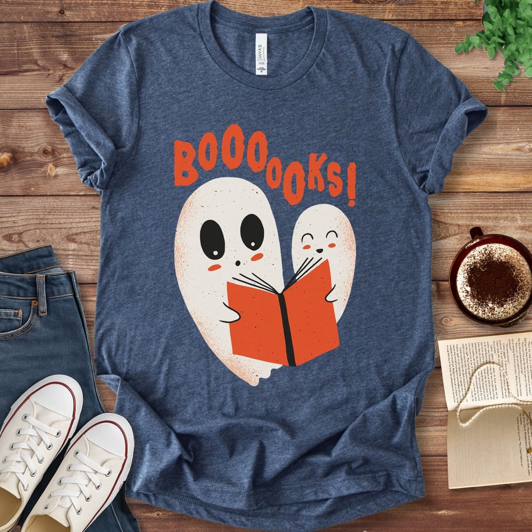 T-Shirt Heather Navy / S Booooks Halloween Reading Ghost T-Shirt