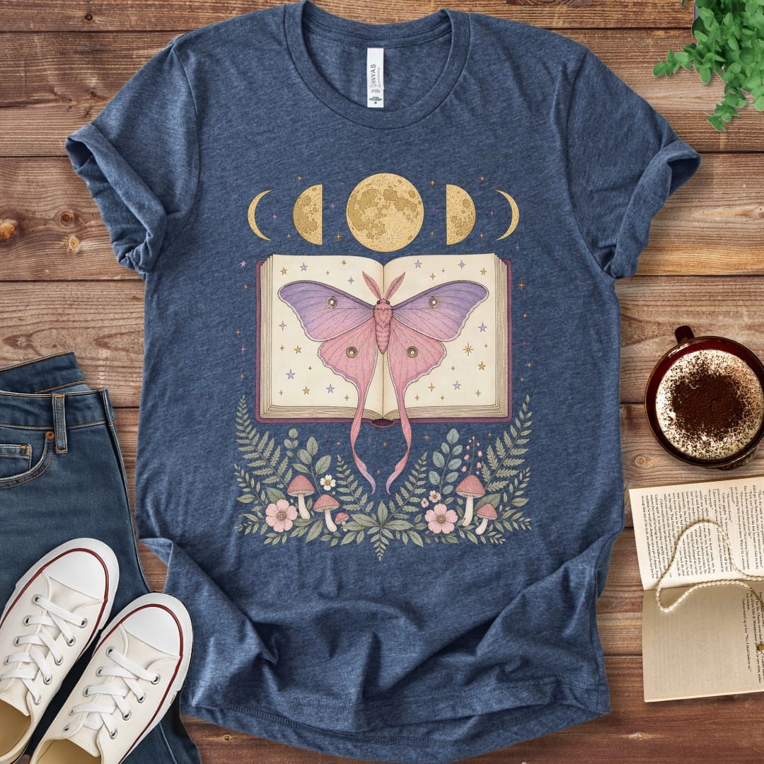 T-Shirt Heather Navy / S Luna Moth Moon Phases T-Shirt