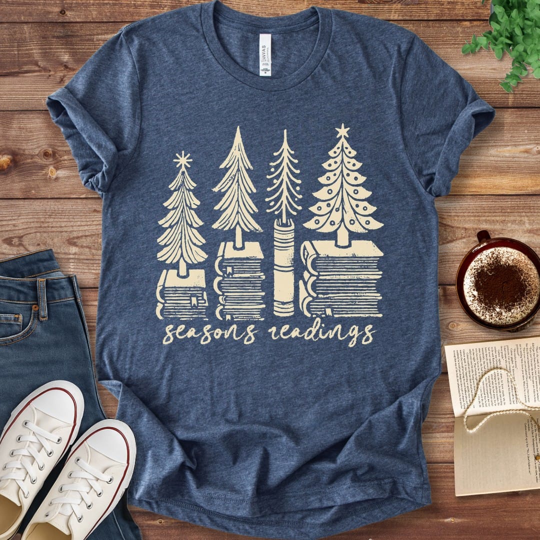 T-Shirt Heather Navy / S Seasons Readings Book Trees T-Shirt