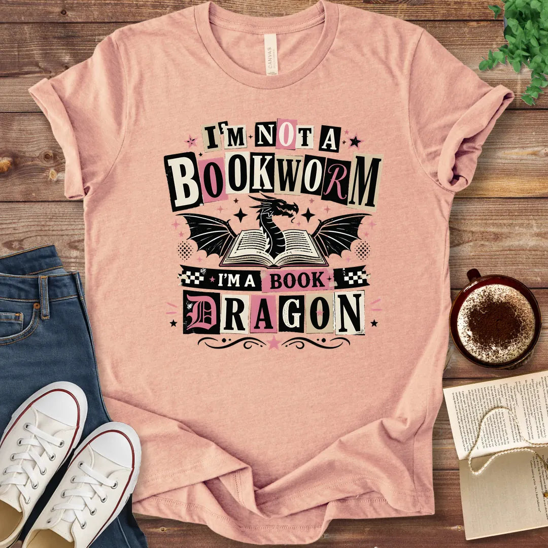 T-Shirt Heather Peach / S Book Dragon Retro Collage T-Shirt