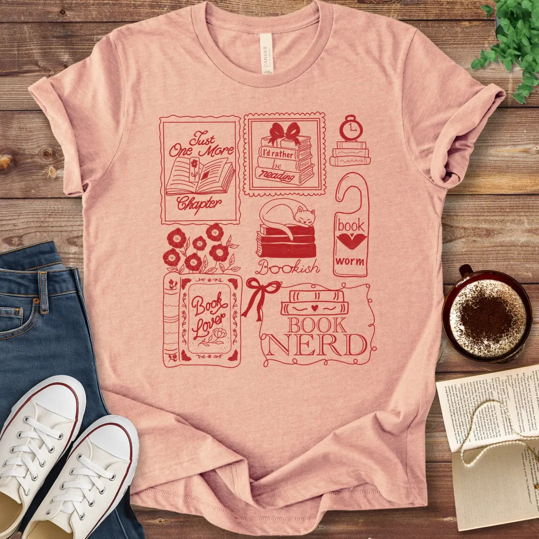 T-Shirt Heather Peach / S Book Lover Stamps T-Shirt