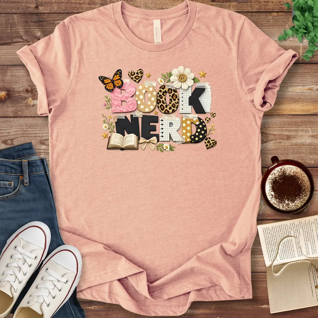 T-Shirt Heather Peach / S Book Nerd Collage Shirt