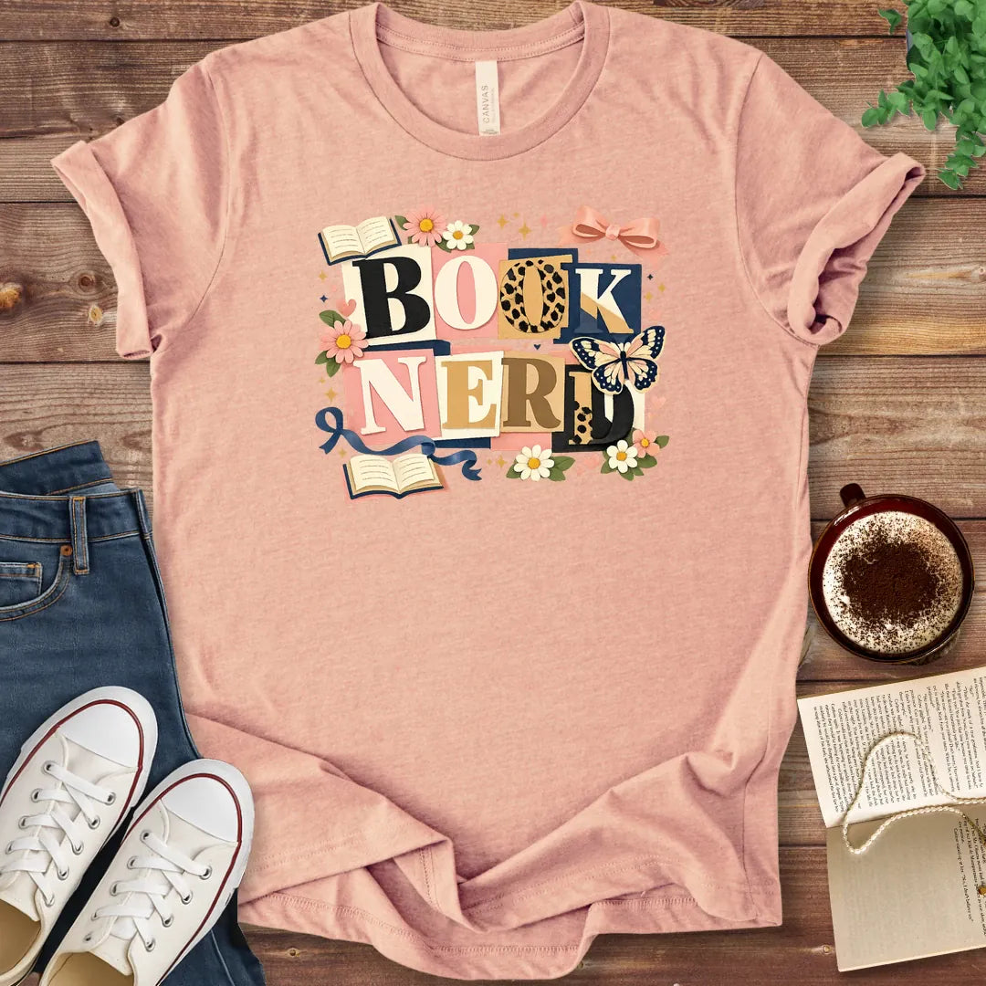T-Shirt Heather Peach / S Book Nerd Floral Shirt