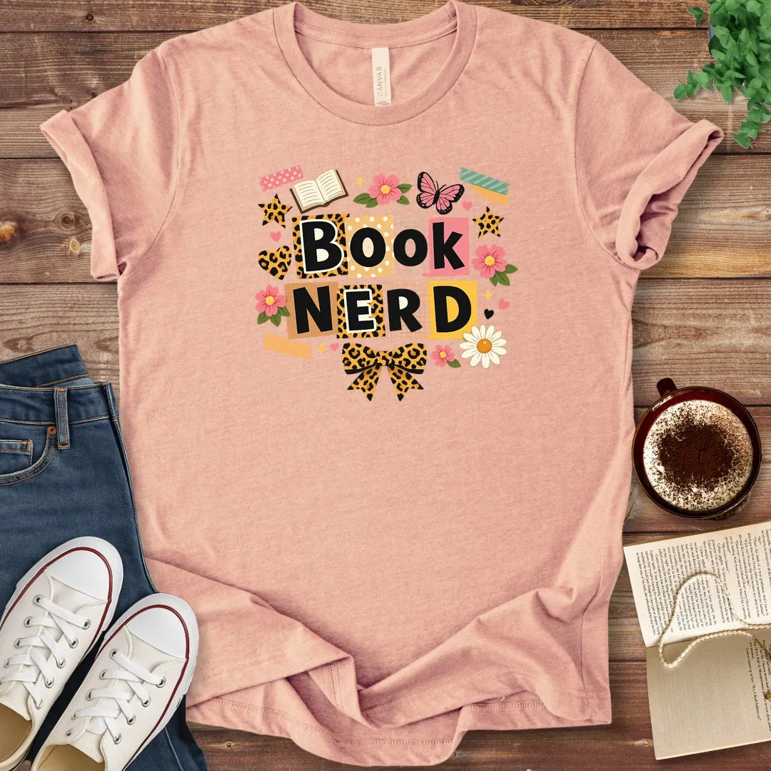 T-Shirt Heather Peach / S Book Nerd Leopard Print Shirt