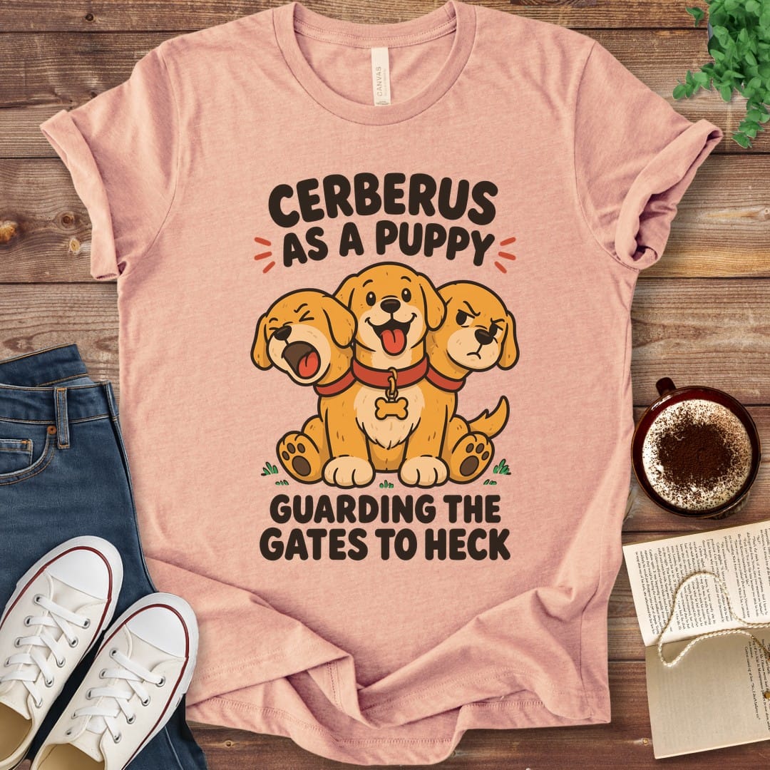 T-Shirt Heather Peach / S Cerberus as a Puppy Guarding the Gates to Heck T-Shirt