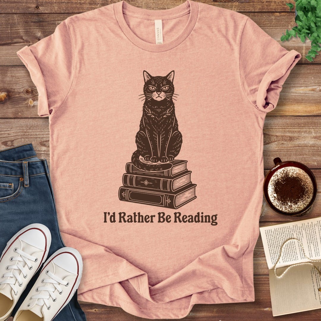T-Shirt Heather Peach / S I'd Rather Be Reading Cat T-Shirt