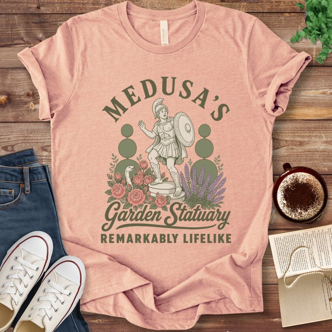 T-Shirt Heather Peach / S Medusa's Garden Statuary Remarkably Lifelike T-Shirt