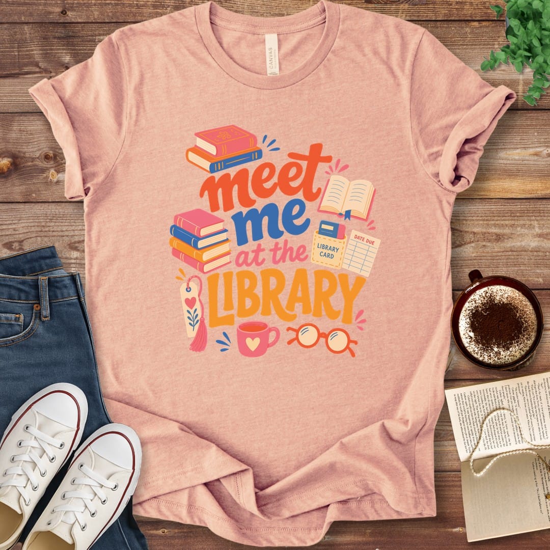 T-Shirt Heather Peach / S Meet Me at the Library Illustrated T-Shirt