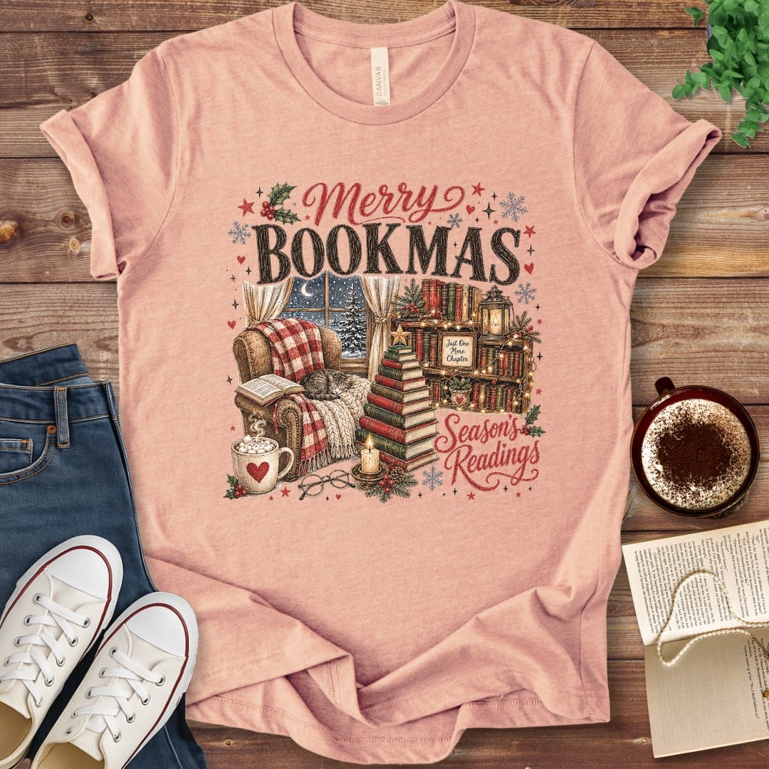 T-Shirt Heather Peach / S Merry Bookmas T-Shirt