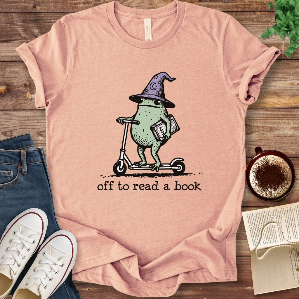 T-Shirt Heather Peach / S Off to Read a Book Frog T-Shirt
