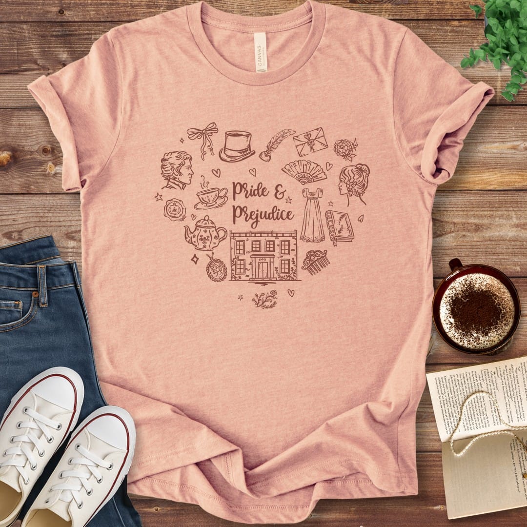 T-Shirt Heather Peach / S Pride and Prejudice Doodle T-Shirt