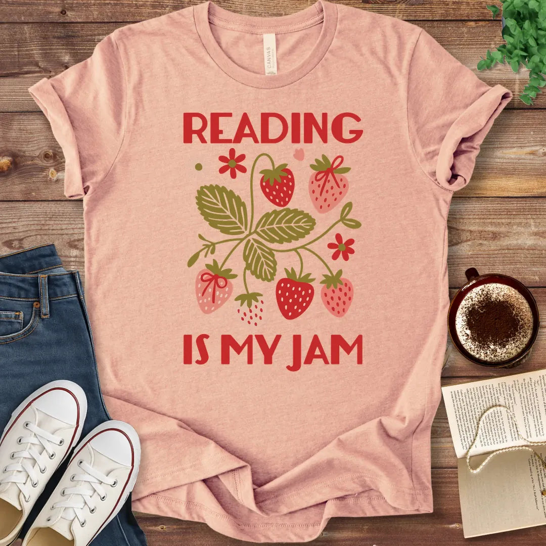 T-Shirt Heather Peach / S Reading is My Jam Strawberries T-Shirt