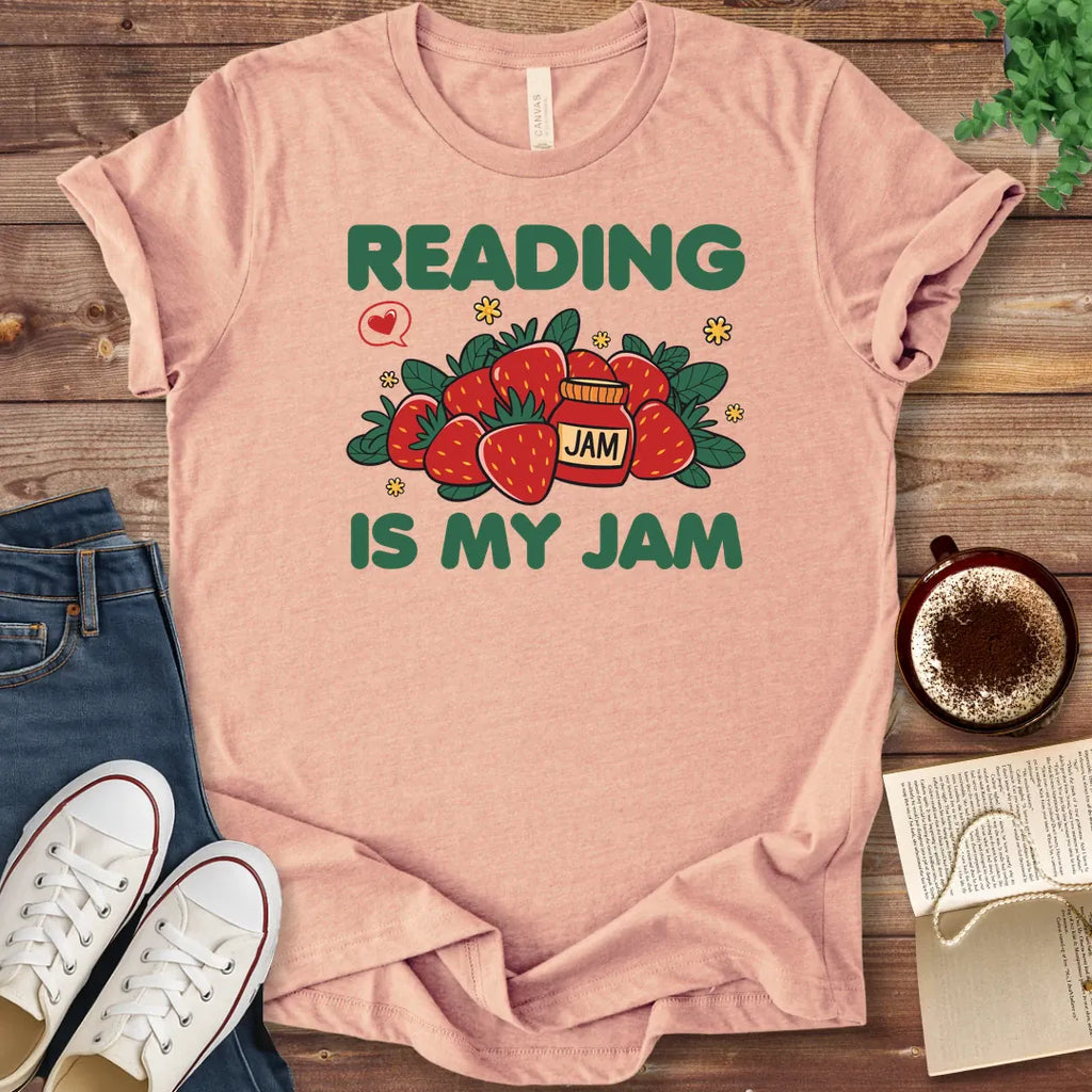 T-Shirt Heather Peach / S Reading is My Jam Strawberry T-Shirt