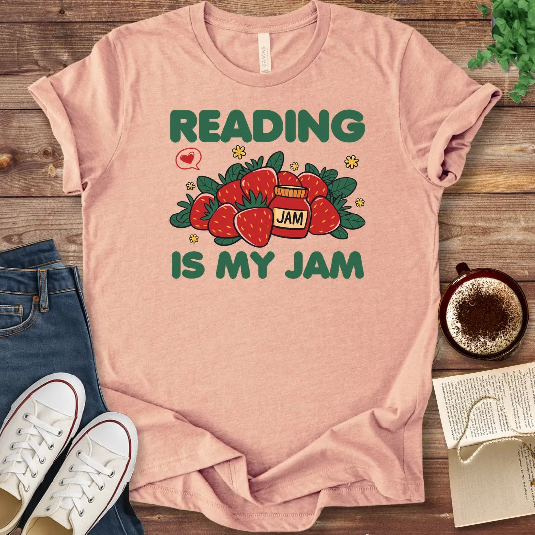 T-Shirt Heather Peach / S Reading is My Jam Strawberry T-Shirt
