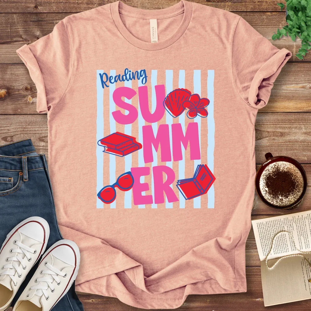 T-Shirt Heather Peach / S Reading Summer Stripes T-Shirt