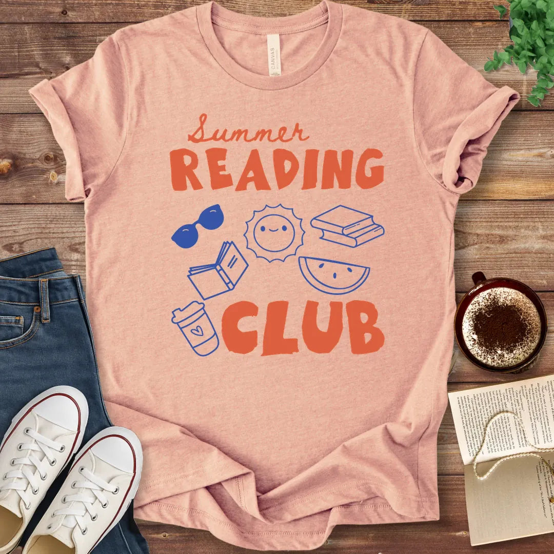 T-Shirt Heather Peach / S Retro Doodle Summer Book Club T-Shirt