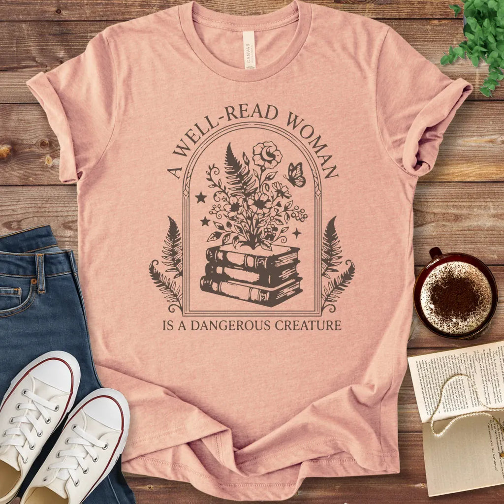 T-Shirt Heather Peach / S Well Read Woman Is A Dangerous Creature T-Shirt