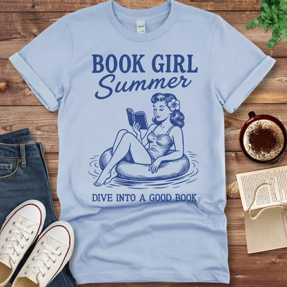 Printful T-shirt Light Blue / S Book Girl Summer Shirt
