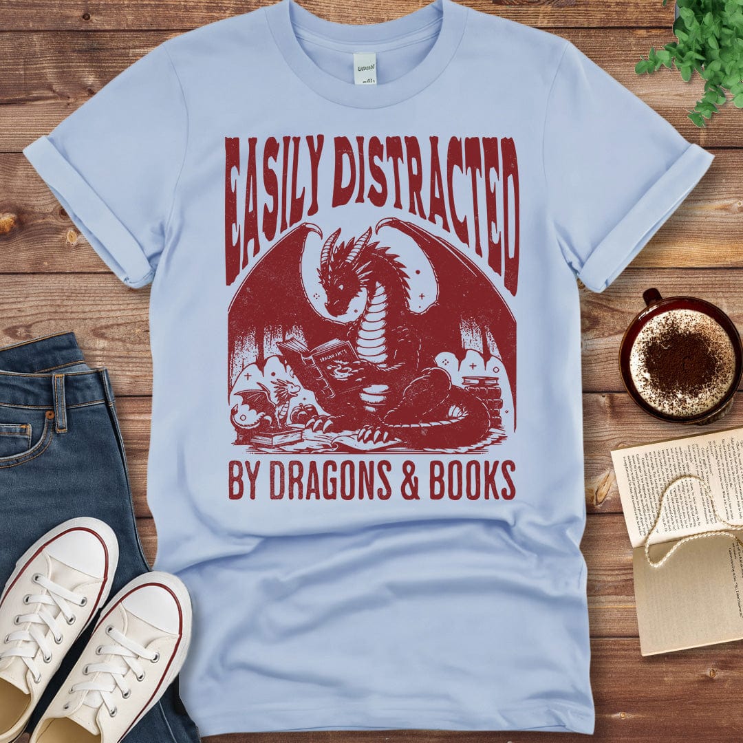 Printful T-shirt Light Blue / S Dragons & Books Shirt