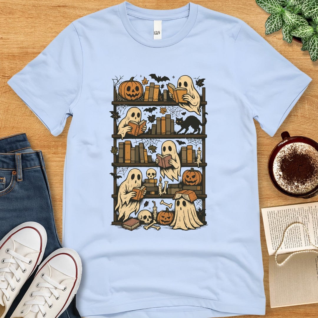 T-Shirt Light Blue / S Halloween Bookshelf Shirt
