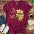 T-Shirt Maroon / S A Book a Cat and a Cup of Tea T-Shirt