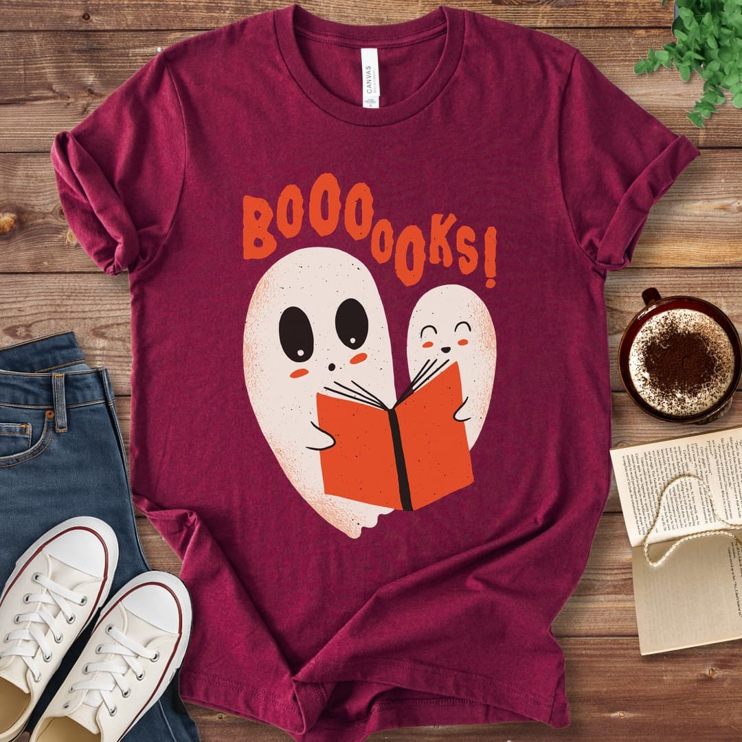 T-Shirt Maroon / S Booooks Halloween Reading Ghost T-Shirt