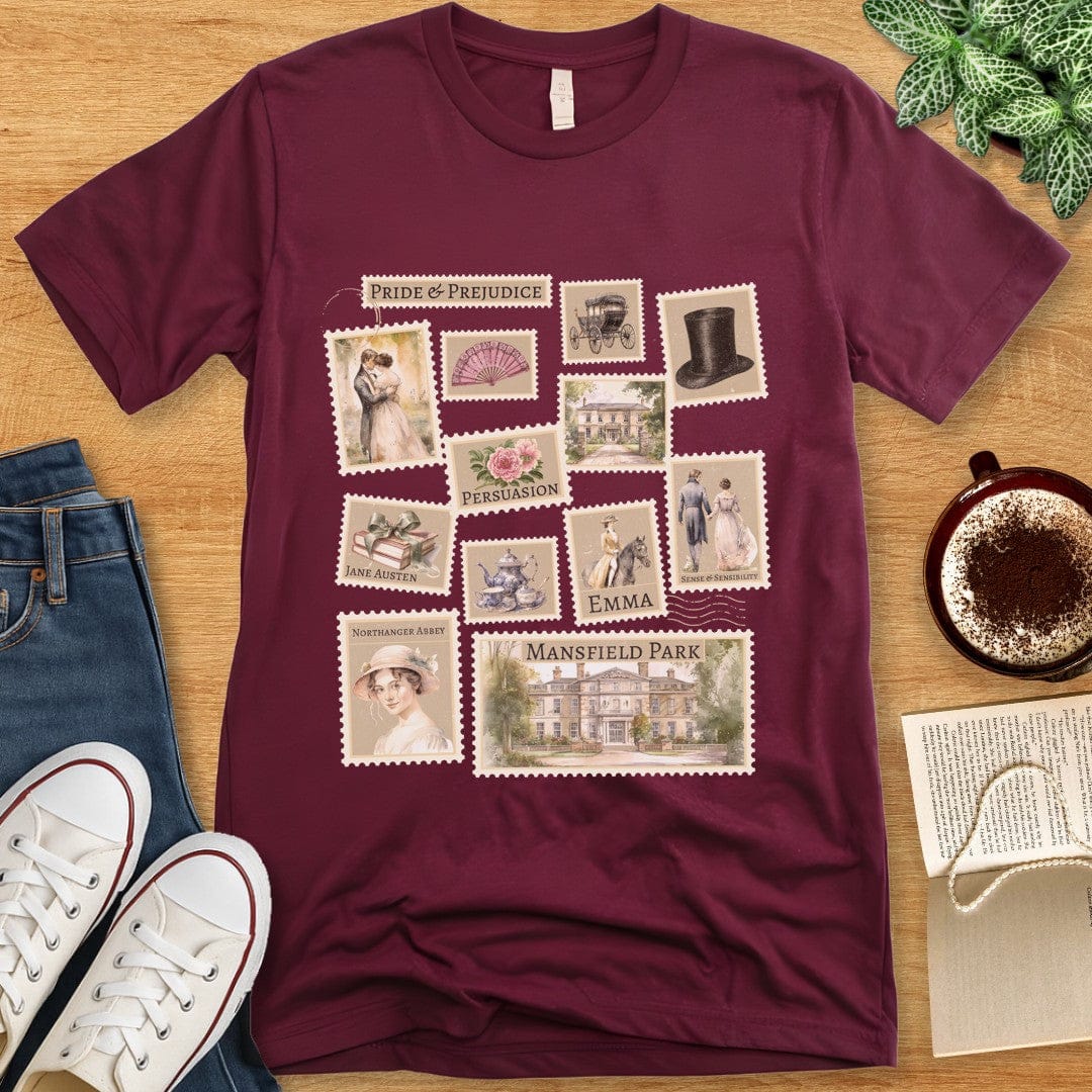 T-Shirt Maroon / S Jane Austen Stamps T-Shirt