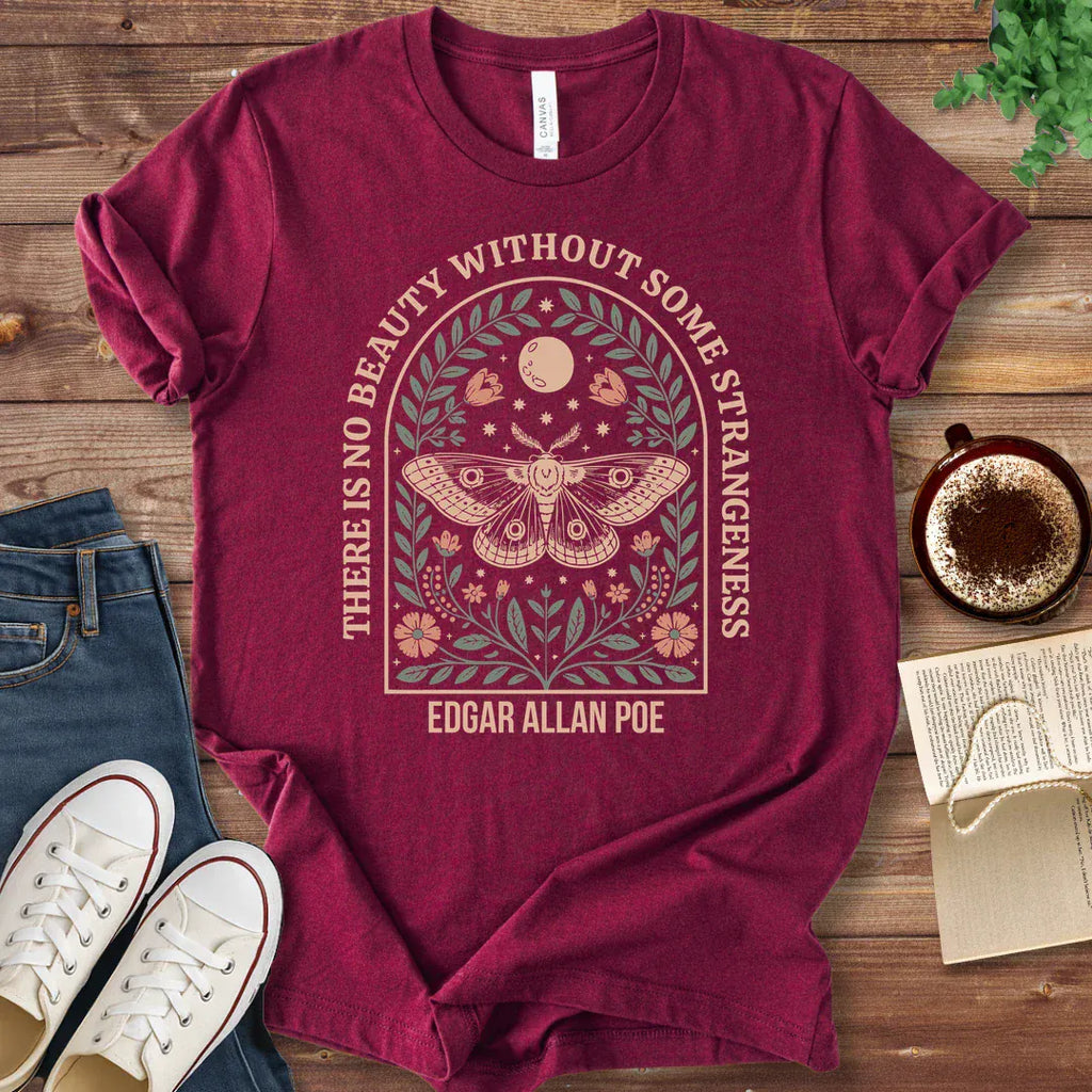 T-Shirt Maroon / S Poe Beauty Quote Moth Shirt