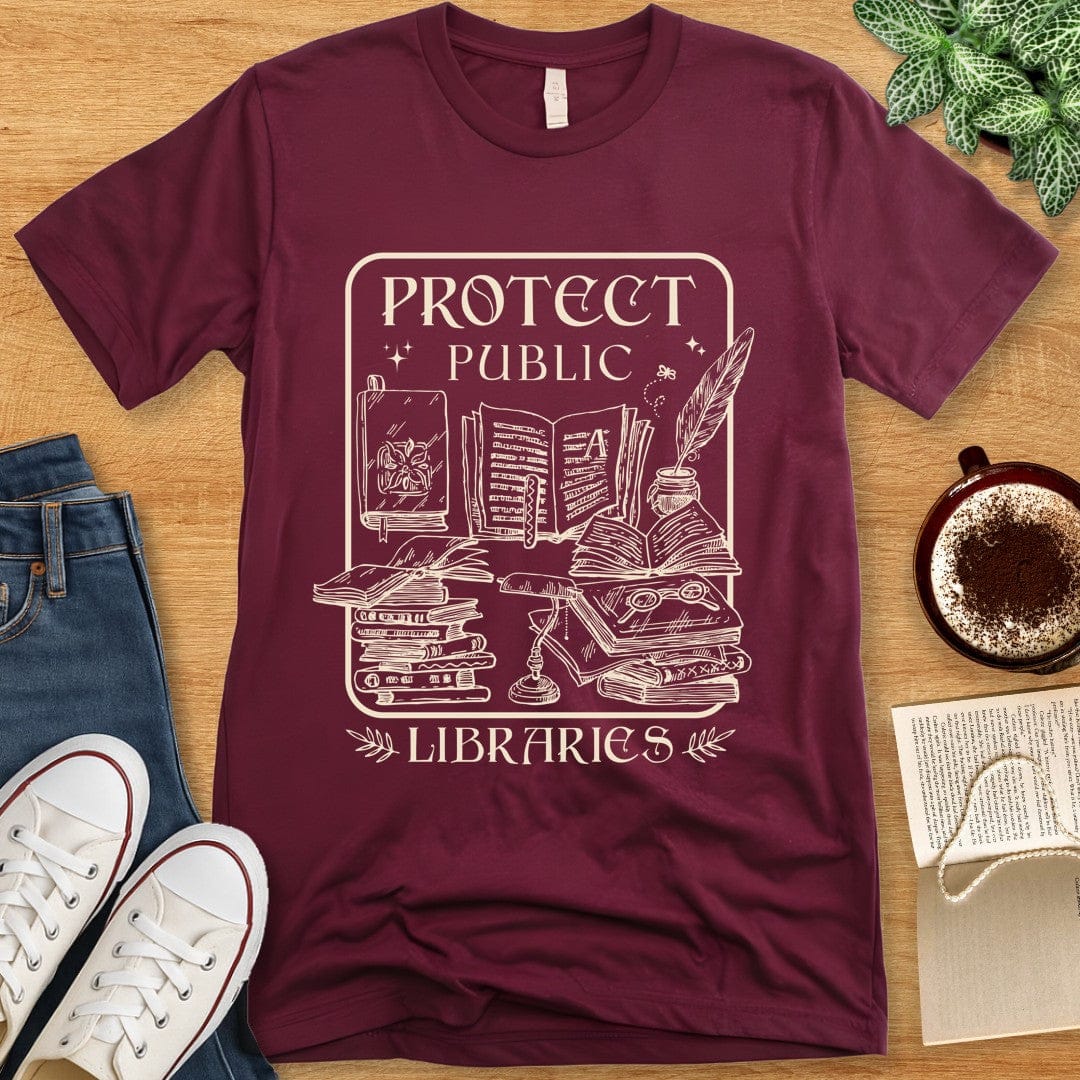 T-Shirt Maroon / S Protect Public Libraries Shirt