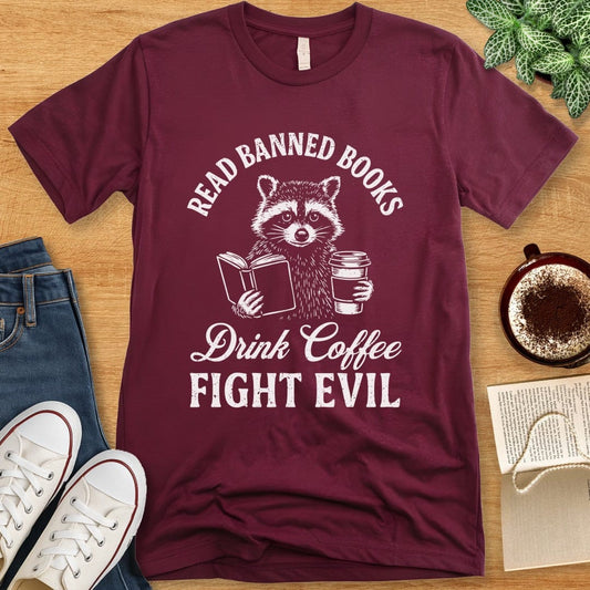T-Shirt Maroon / S Read Banned Books Raccoon Shirt