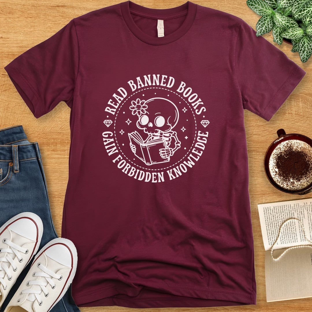 T-Shirt Maroon / S Read Banned Books Skeleton Shirt