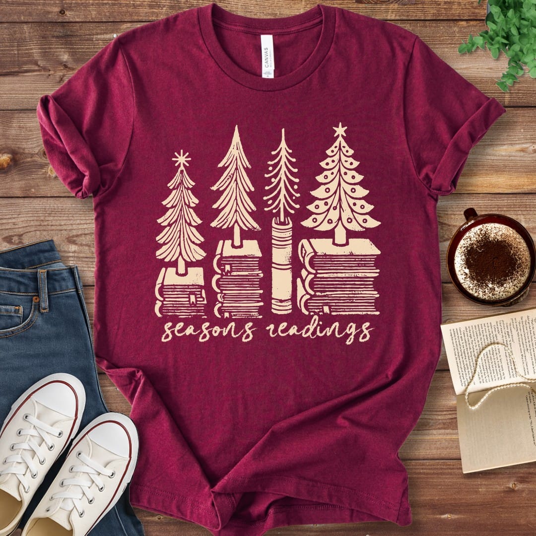 T-Shirt Maroon / S Seasons Readings Book Trees T-Shirt