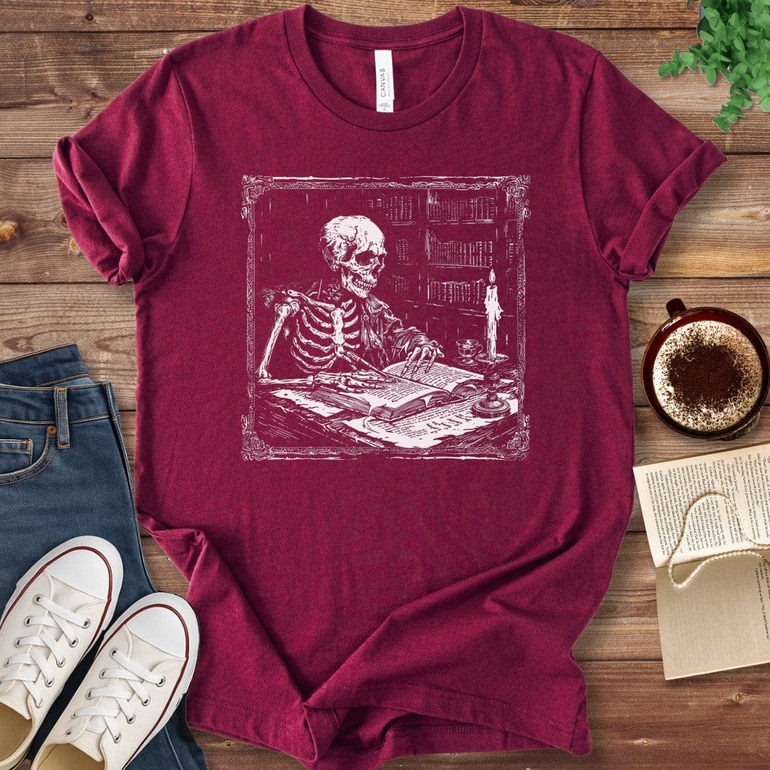 T-Shirt Maroon / S Skeleton Library Shirt