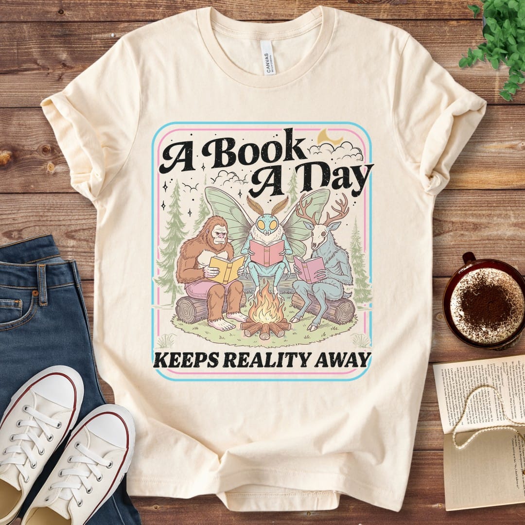T-Shirt Natural / S A Book A Day Keeps Reality Away Cryptid T-Shirt